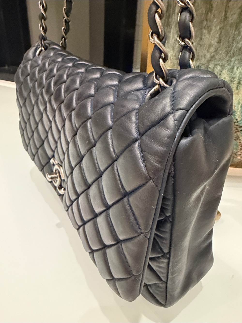 CHANEL Maxi Navy Quilted Single  Flap Shoulder Bag *Rare* Bubble Bag - Picture 2 of 10